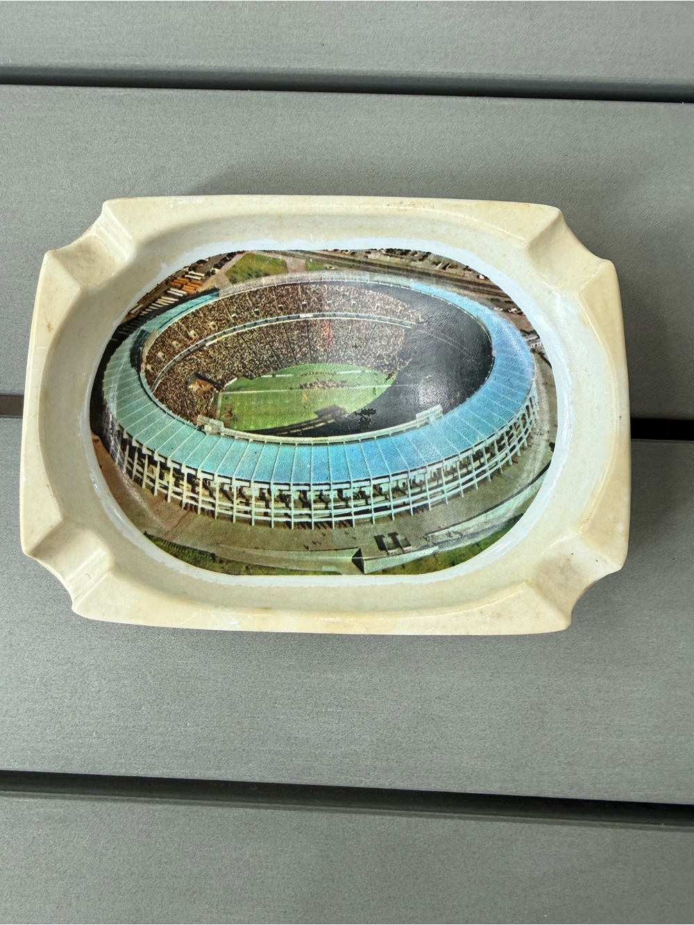 Vintage AtlantaFulton County Stadium Ceramic Ashtray with Aerial Stadium Image